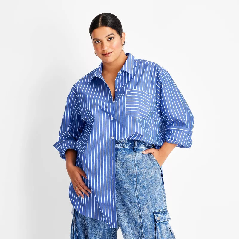 Women's Long Sleeve Button-Down Shirt - Future Collective™ with Kahlana Barfield Brown | Target