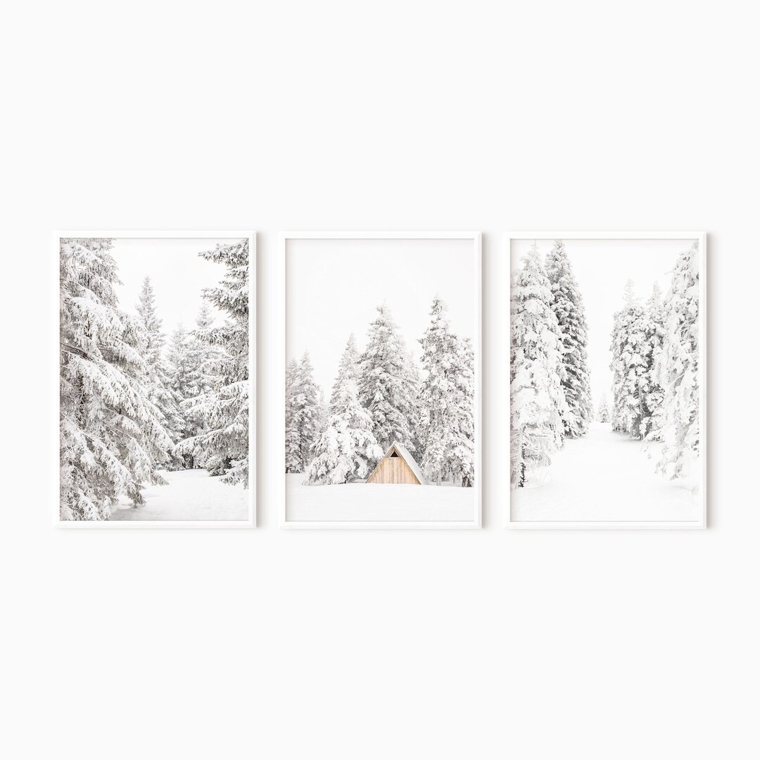 Set Of 3 Christmas Wall Art | Snow Covered Pine Trees | Winter 3 Piece Wall Art | Winter Forest A... | Etsy (US)