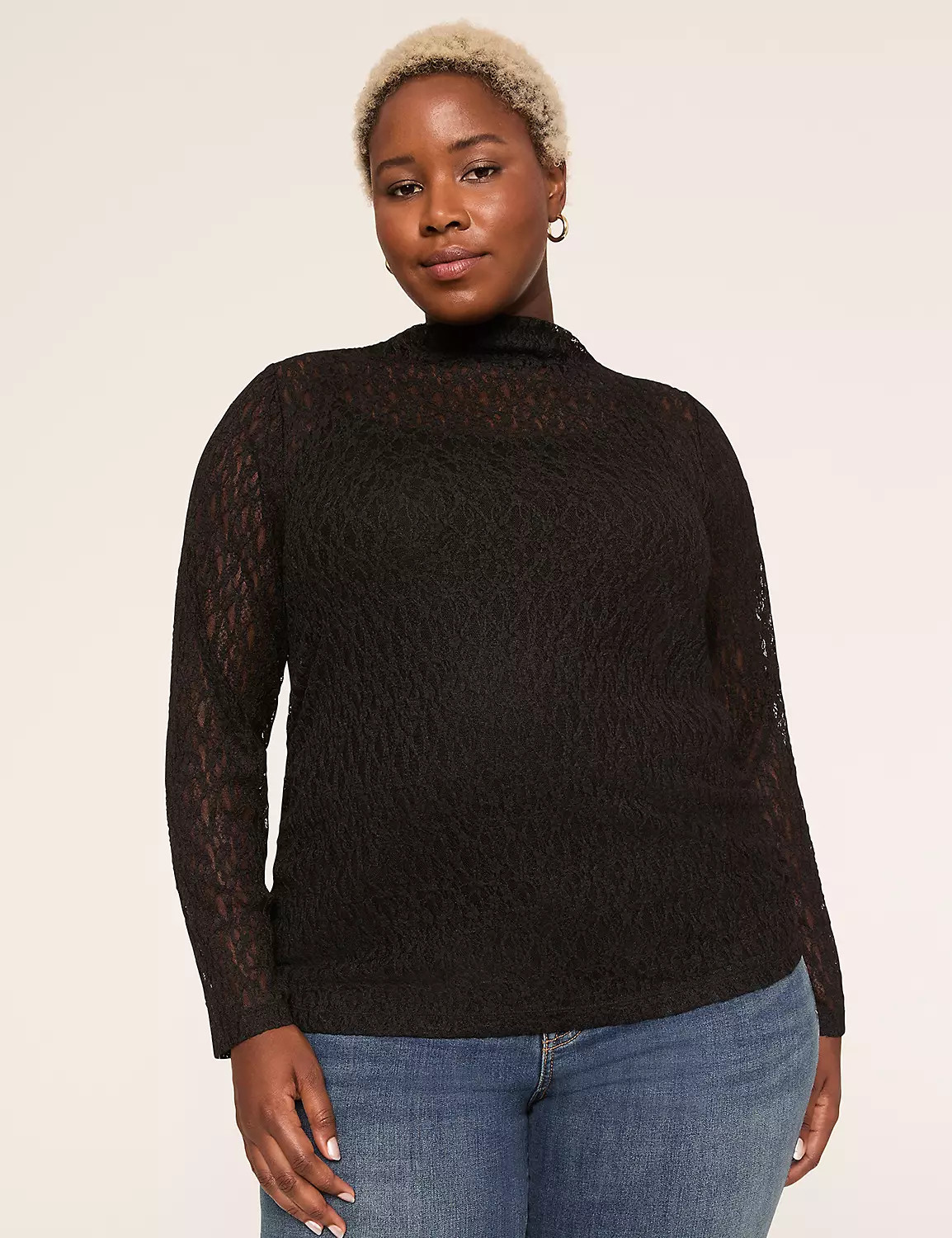 Sheer Lace Mock-Neck Top | Lane Bryant (US)