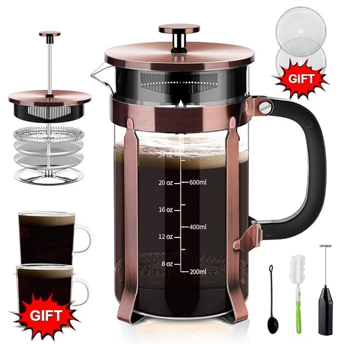 Upgraded French Press Coffee Maker Stainless Steel 34 oz, Coffee Press with Stainless Steel Stand... | Amazon (US)