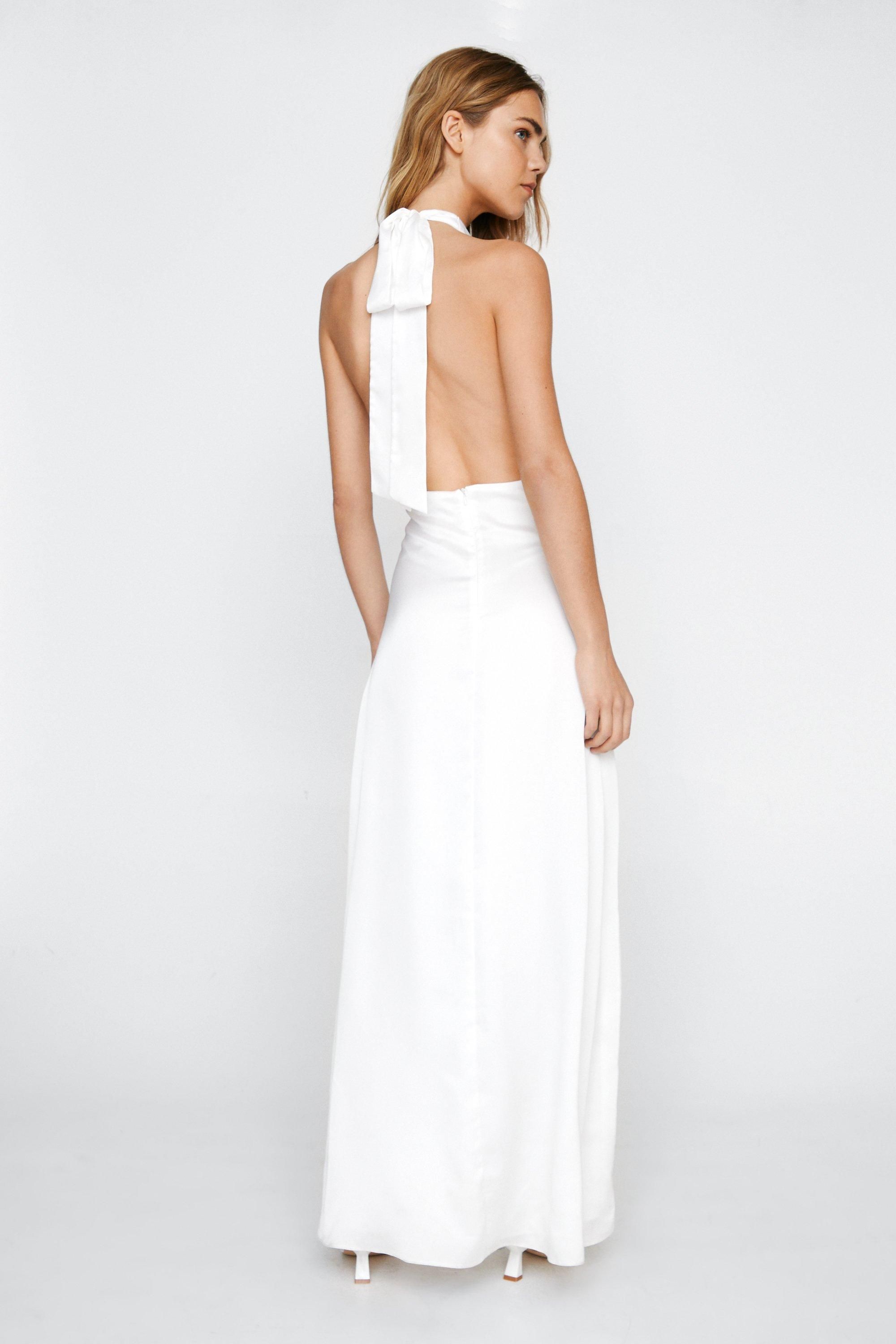 Satin Halter Low Back Plunge Maxi Dress | Nasty Gal (US)