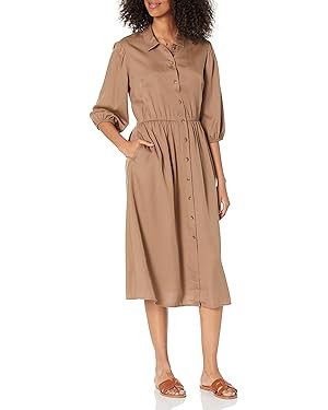 The Drop Women's Ellen Puff-Sleeve Open Back Midi Shirt Dress | Amazon (US)