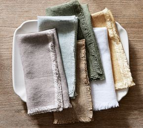 Frayed Oversized Linen Napkins - Set of 4 | Pottery Barn (US)