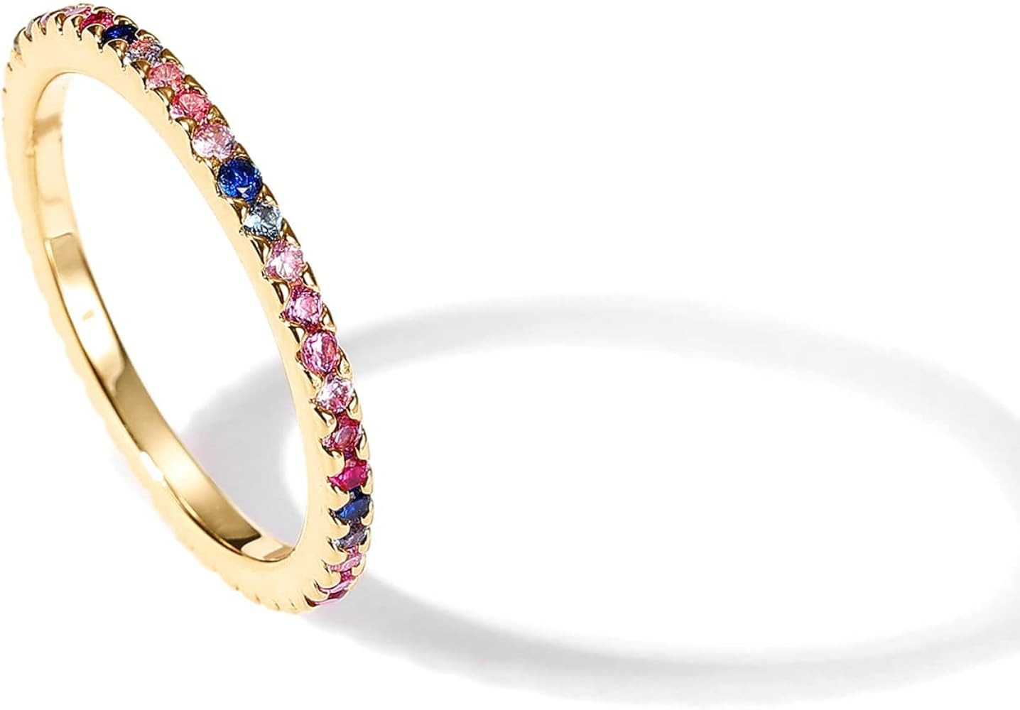 PAVOI 14K Gold Plated Sterling Silver Colored CZ Stones Stackable Ring | Simulated Diamond Eterni... | Amazon (US)