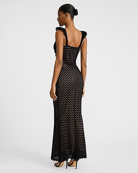 Crochet V-Neck Sleeveless Cutout Ruffled Maxi Dress | Express