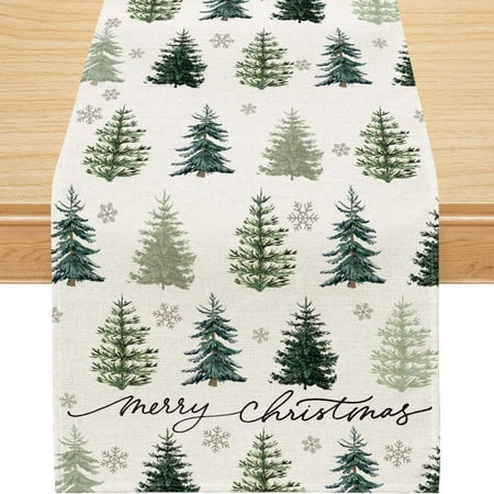 Christmas Table Runner, Merry Christmas Green Decorations Winter Holiday Home Decor, 13x72 inch, Polyester | Walmart (US)