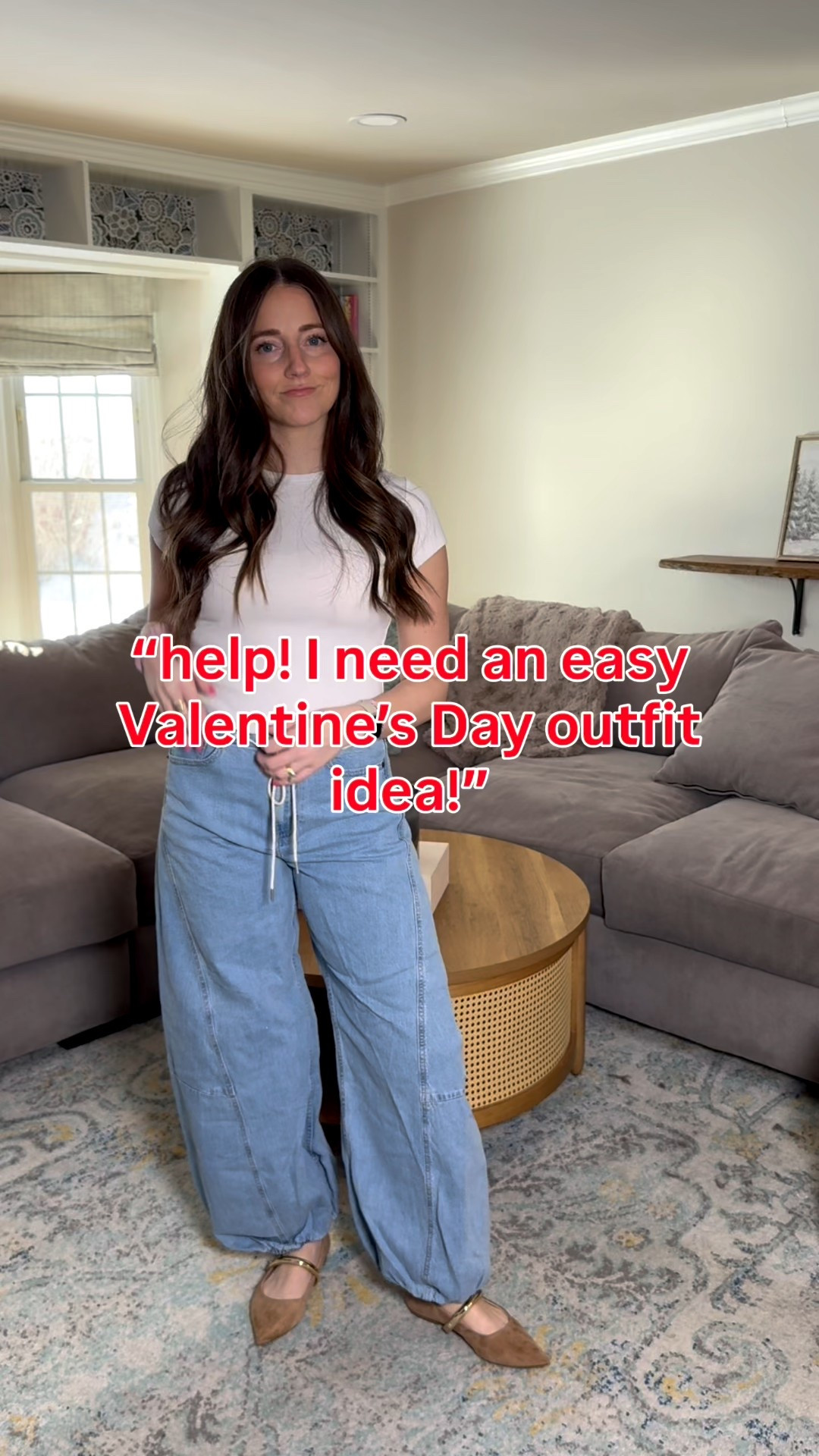 Easy Valentine’s Day outfit idea! 

Wearing size small in top 
Sized up a size in the jeans 
True size in shoes 

#LTKValentine #LTKootd