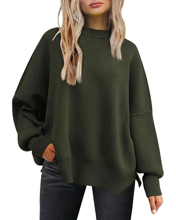 EFAN Women's Oversized Sweaters 2024 Fall Crewneck Batwing Sleeve Pullover Sweaters | Amazon (US)