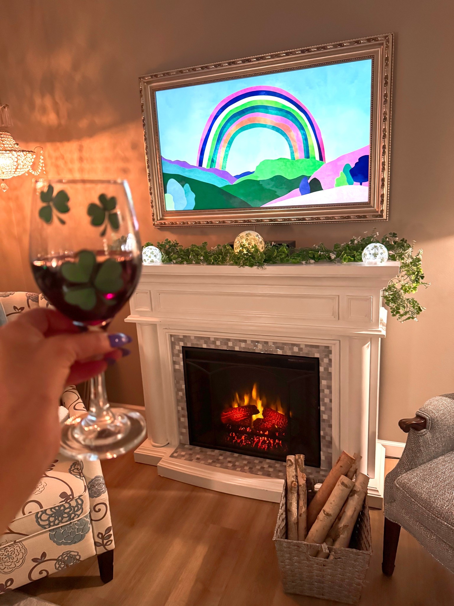 Another cute piece of artwork from my Frame TV for St Patrick’s Day! The shamrock  wine glass is so fun too! • st Patrick’s day home decor • st Patrick’s day decor 

#LTKSeasonal #LTKHome #LTKFindsUnder50