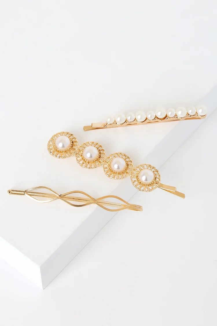 Keiko Gold and Pearl Hair Pin Set | Lulus (US)