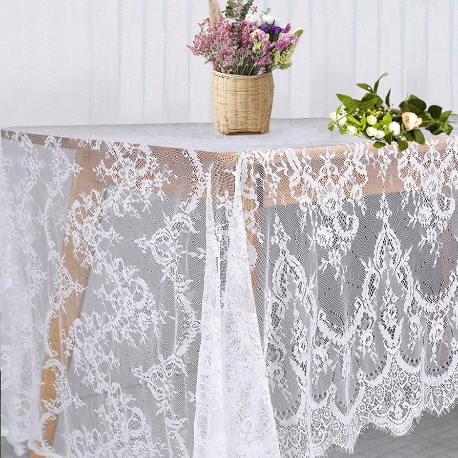 White Lace Tablecloth 60 × 120 Inch for Rustic Boho Wedding Bridal Shower Party Decoration, Clas... | Amazon (US)