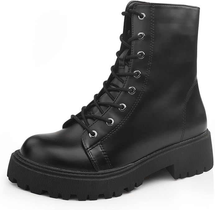WuORWu Women's Lace Up Black Combat Boots Shoes | Amazon (US)