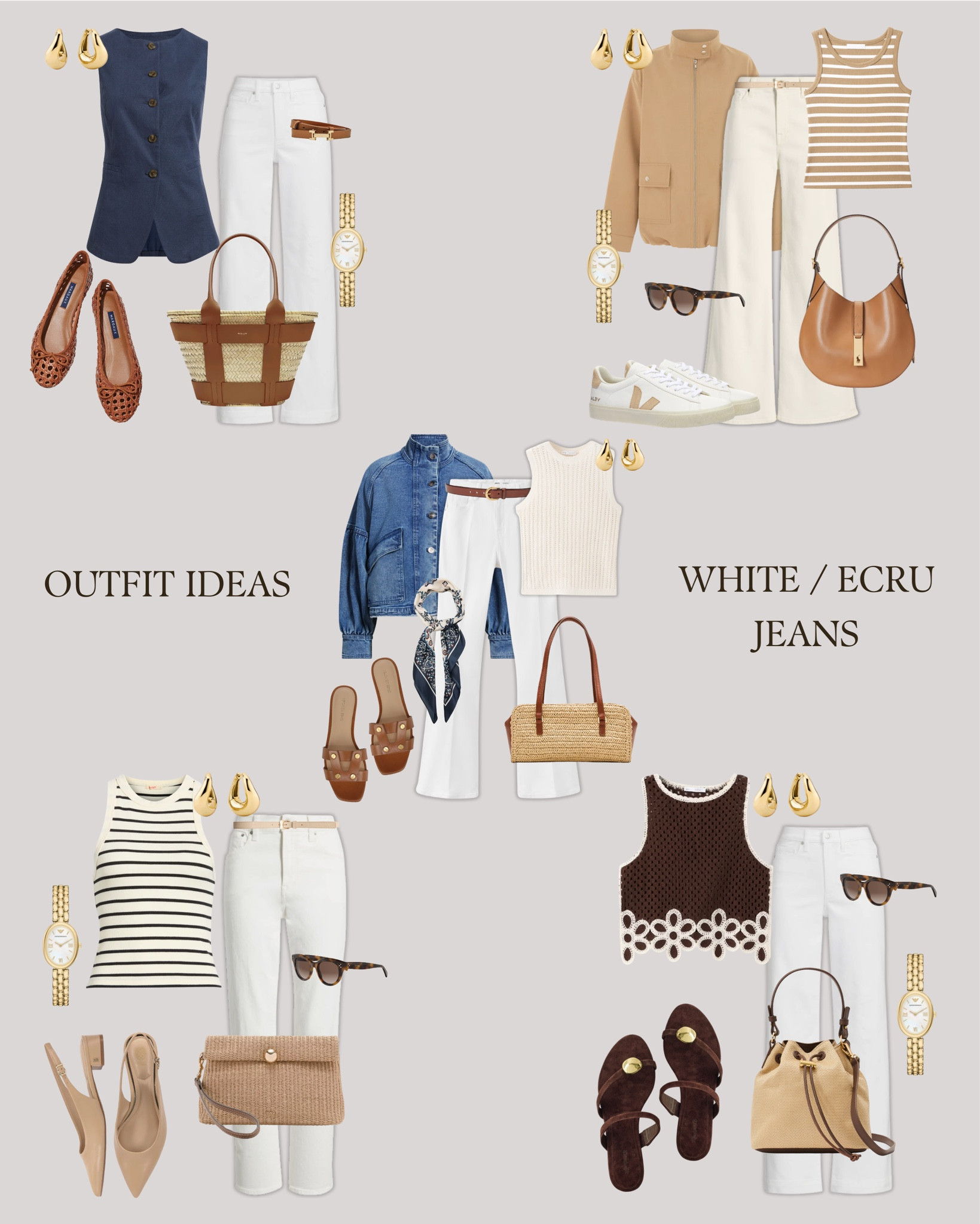 5 Simple Ways to Style White / Ecru Jeans
for Summer!☀️ Whether it’s a wide-leg, bootcut or straight denim, this seasonal staple pairs effortlessly with vests, tees, and jackets .🌿💫