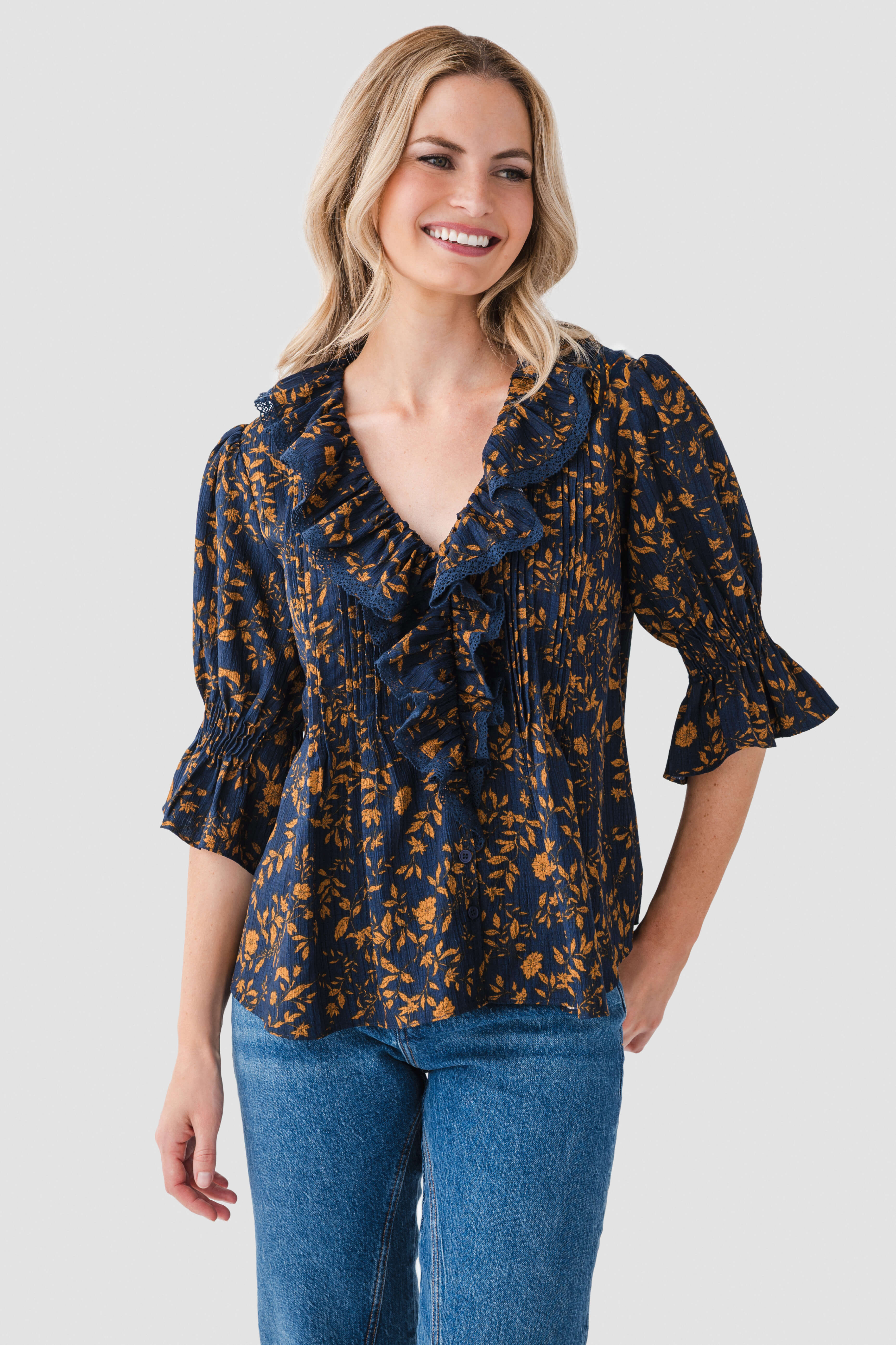 Fate Ruffle Front Short Sleeve Top | Social Threads