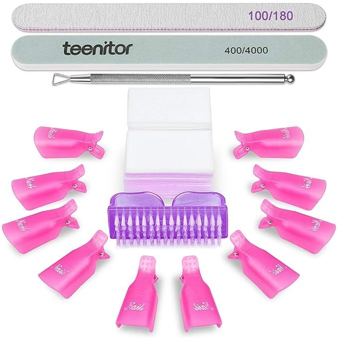 Teenitor Gel Nail Polish Remover Kit with 10pcs Nail Polish Remover Clips Cap 115pcs Nail Wipe Co... | Amazon (US)