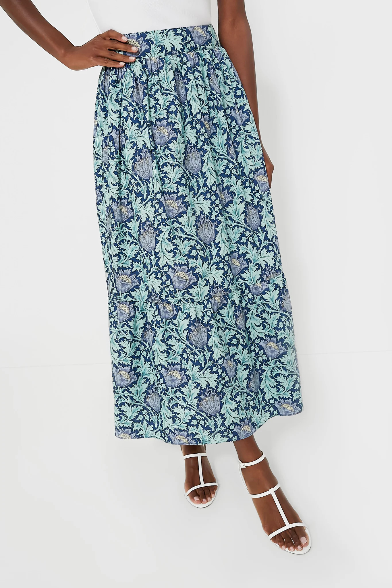 Multi Blue Leafy Floral Devon Maxi Skirt | Tuckernuck (US)