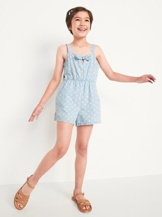 Printed Sleeveless Tie-Front Jean Romper for Girls | Old Navy (US)