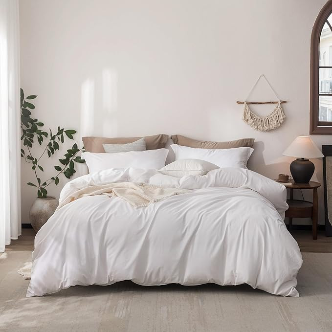 Linen Feel Duvet Cover Queen Size 90inch x 90inch,100% Washed Cotton Duvet Cover with Zipper Clos... | Amazon (US)