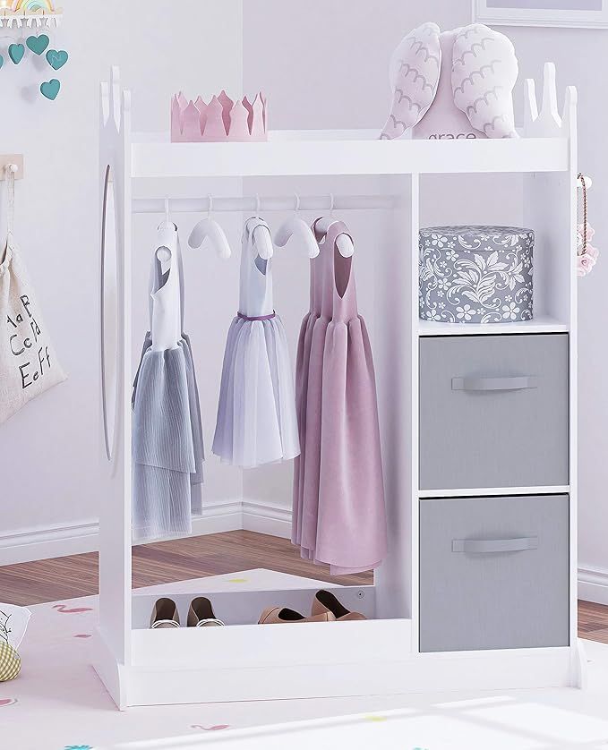 UTEX Kids Dress up Storage with Mirror and Storage Bin,Kids Play Armoire Dresser with Mirror,Kids... | Amazon (US)