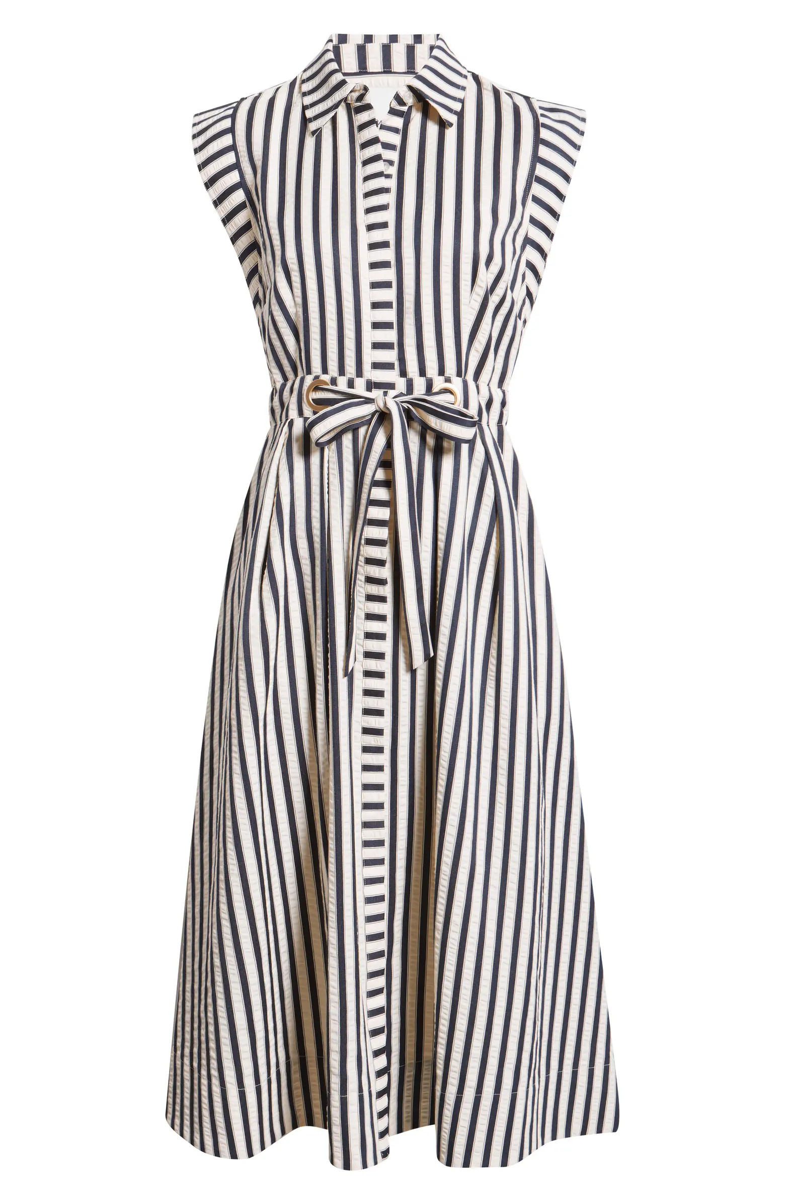 Stripe Belted Seersucker Midi Shirtdress | Nordstrom