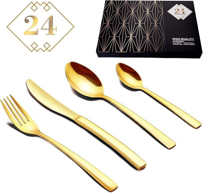 Silverware Set with High-grade Gift Box,HOBO 24-Piece Japan Stainless Steel Flatware Sets, Mirror... | Amazon (US)