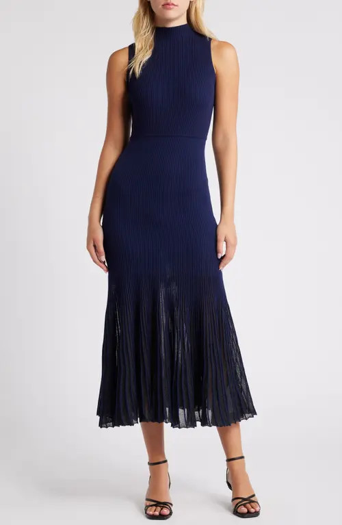 MOON RIVER Metallic Sleeveless Rib Sweater Dress in Navy at Nordstrom, Size Medium | Nordstrom
