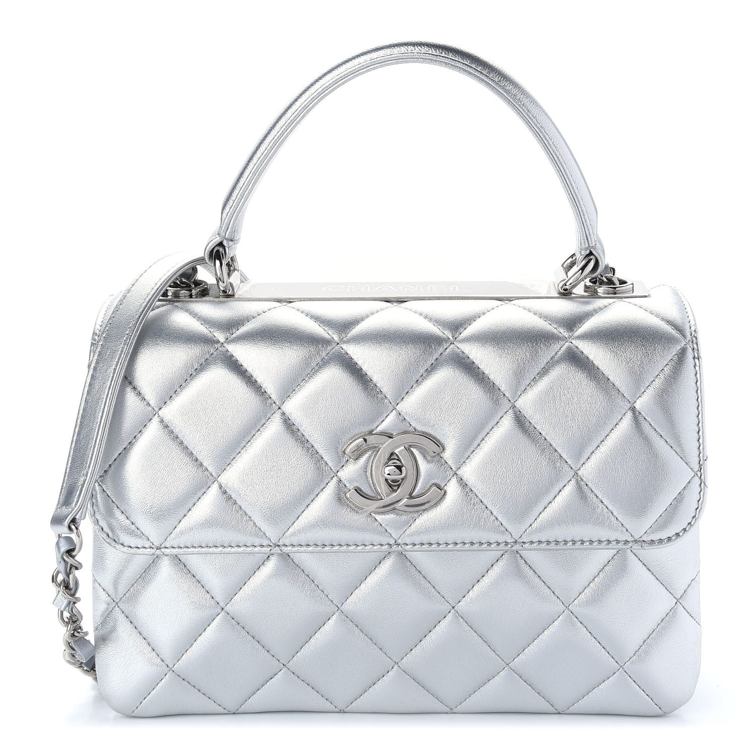 CHANEL

Metallic Lambskin Quilted Small Trendy CC Flap Dual Handle Bag Silver | Fashionphile