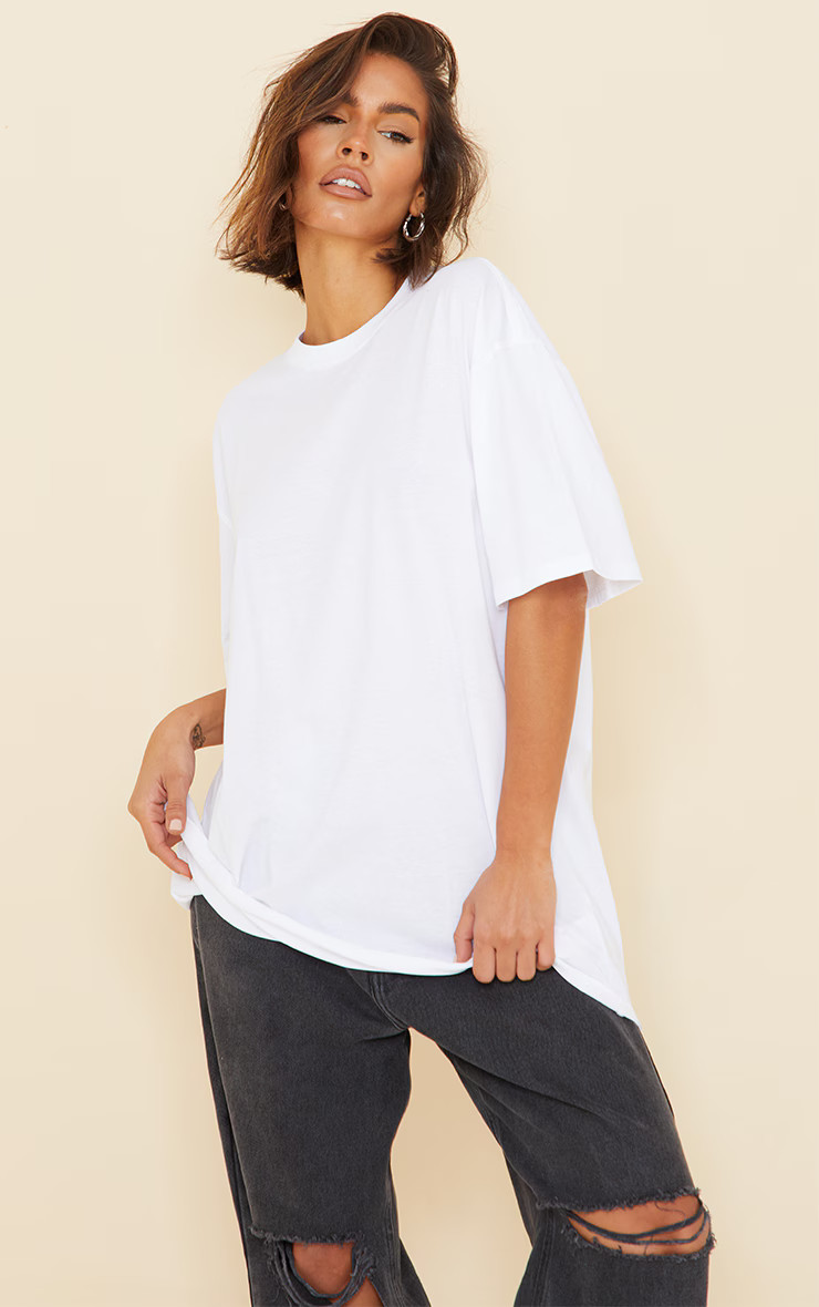 Cotton White Oversized T-Shirt | Tops | PrettyLittleThing US