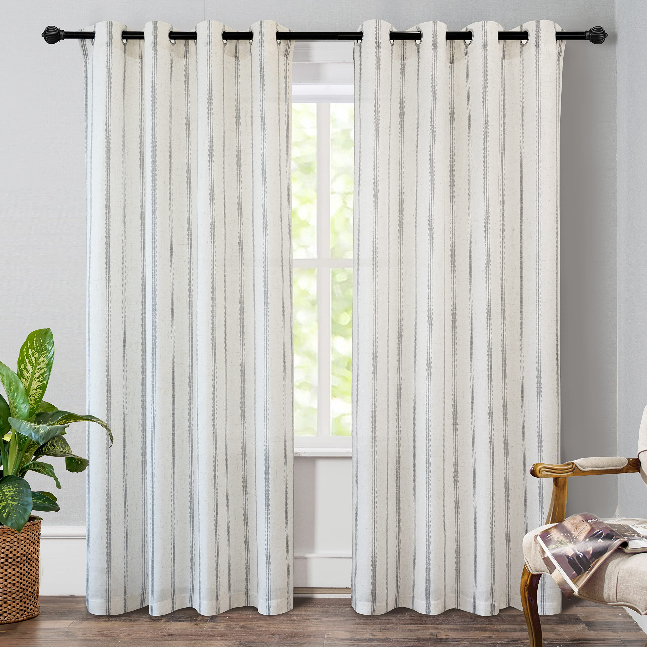 DriftAway Farmhouse Vertical Striped Linen Blend Textured Light Filtering Semi Sheer Curtains for... | Amazon (US)