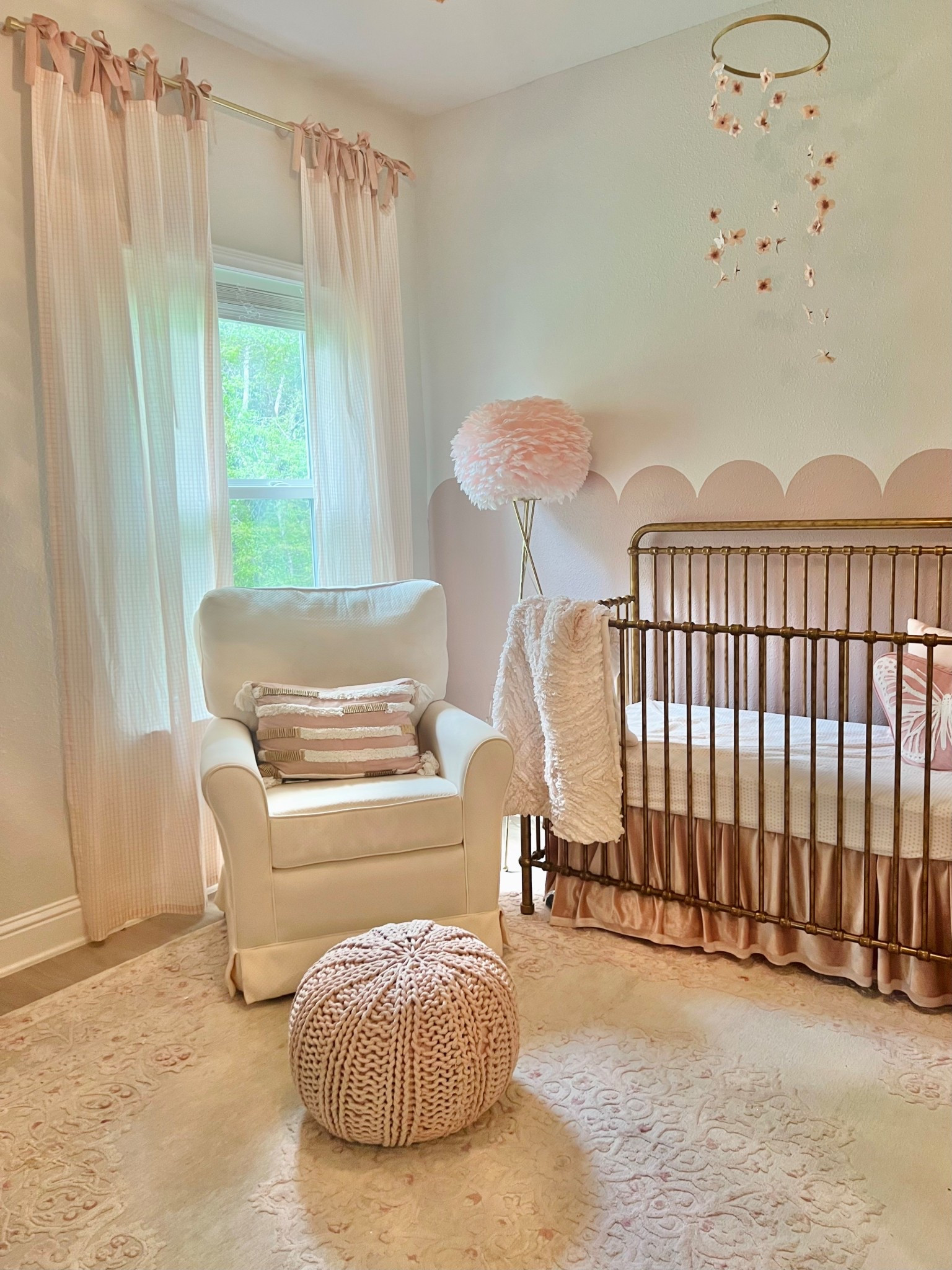Baby girl nursery, just added some bow curtains and wanted to share 🎀 
baby girl nursery/ nursery curtains/ little girl curtains/ baby crib/ baby mobile/ nursery rug 

#LTKKids #LTKBaby #LTKHome