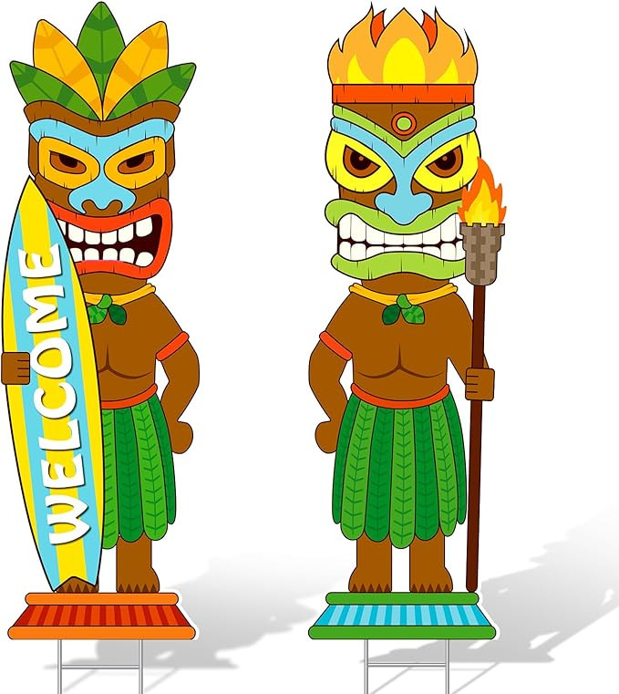 2 PCS Luau Party Decorations Tiki Outdoor Garden Yard Sign with Stakes Hawaiian Party Supplies fo... | Amazon (US)