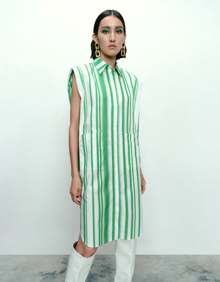 Striped Sleeveless Shirt Dress | Urban Revivo