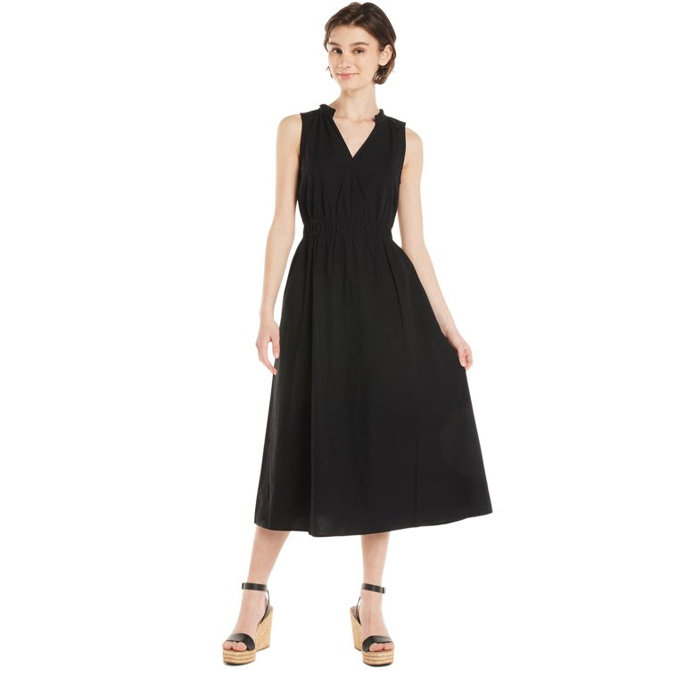 Time and Tru Women's Ruched Bodice Midi Dress, Sizes XS-XXXL | Walmart (US)