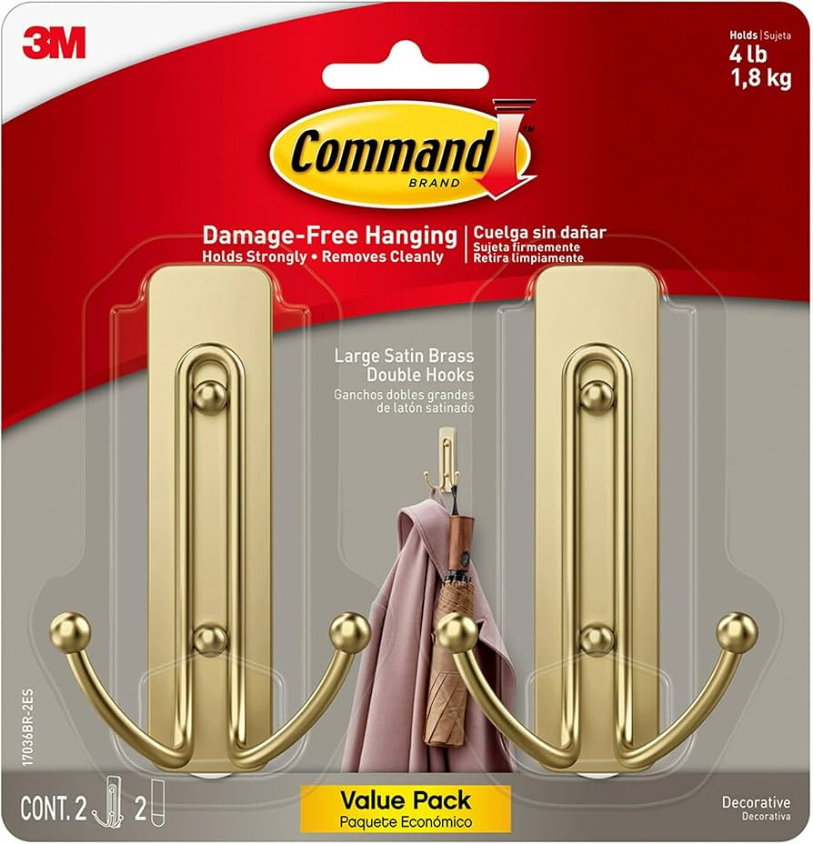 Command Large Wall Hooks, Damage Free Hanging Wall Hooks with Adhesive Strips, No Tools Double Wa... | Amazon (US)