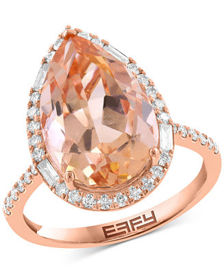 EFFY® Morganite (6 ct. t.w.) & Diamond (1/2 ct. t.w.) Pear-Shaped Halo Statement Ring in 14k Ros... | Macy's