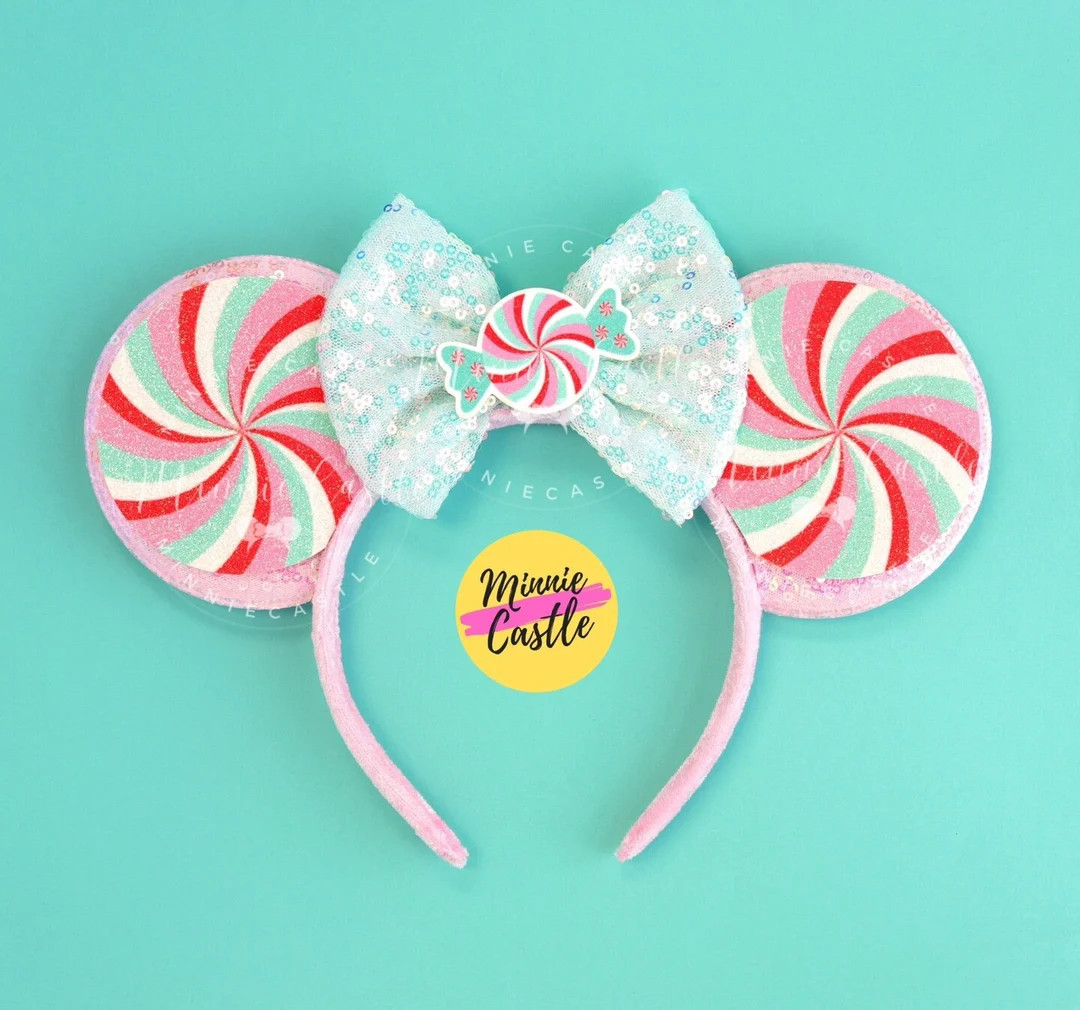 Pink & Mint Peppermint Mickey Ears Christmas Mickey Ears - Etsy | Etsy (US)