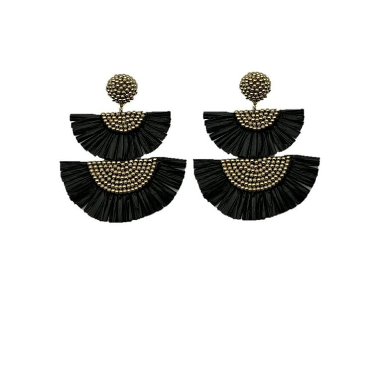 Time and Tru Women's Fringe Tassel Earring, Black | Walmart (US)