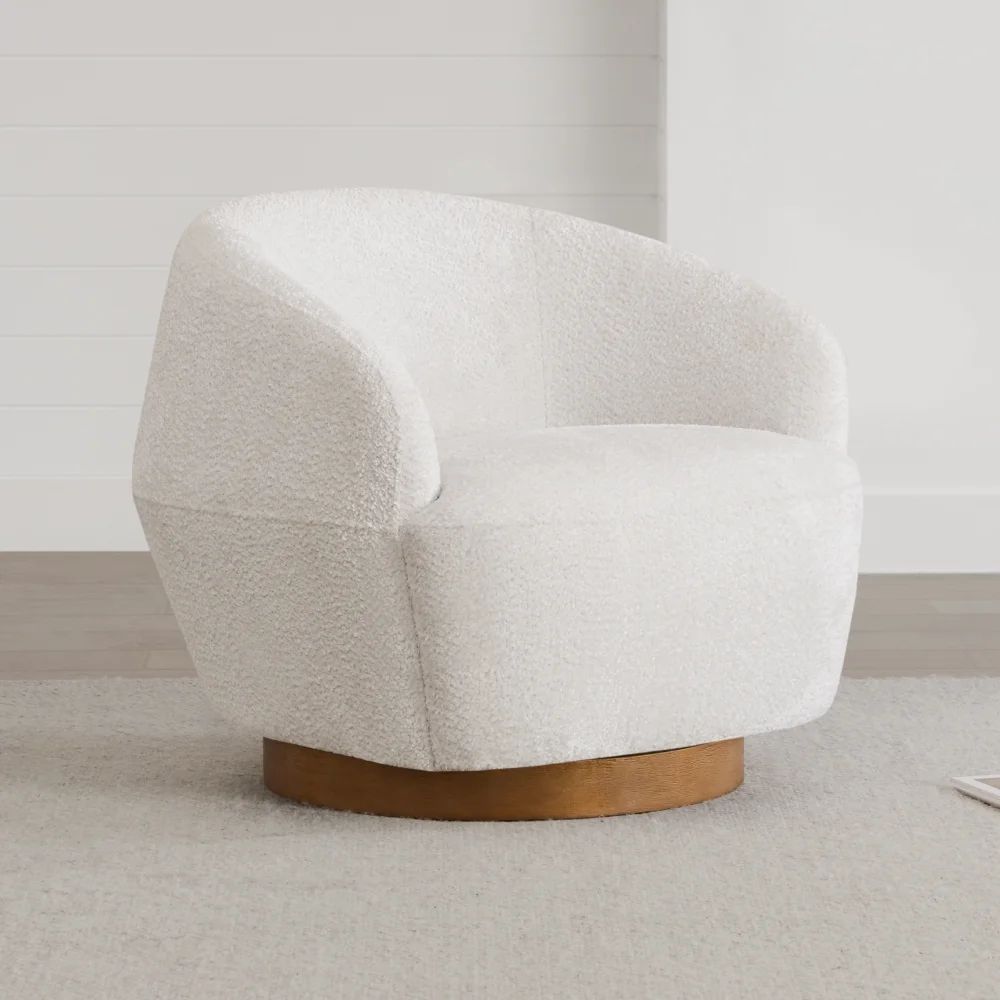 CHITA Swivel Accent Chair with Wood Base, Round Barrel Arm Chair Living Room Bedroom, Fabric in W... | Walmart (US)