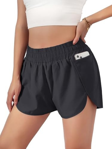 Blooming Jelly Womens Quick-Dry Running Shorts Sport Layer Elastic Waist Active Workout Shorts with Pockets 1.75" (x-Small, Black) | Amazon (US)