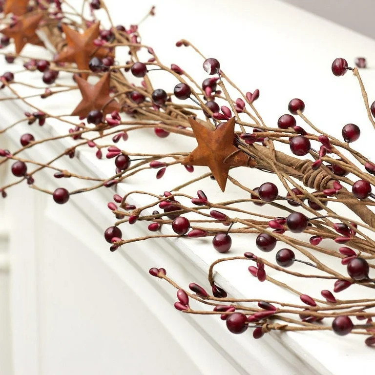 Factory Direct Craft Rusty Star and Burgundy Pip Berry Garland - Walmart.com | Walmart (US)