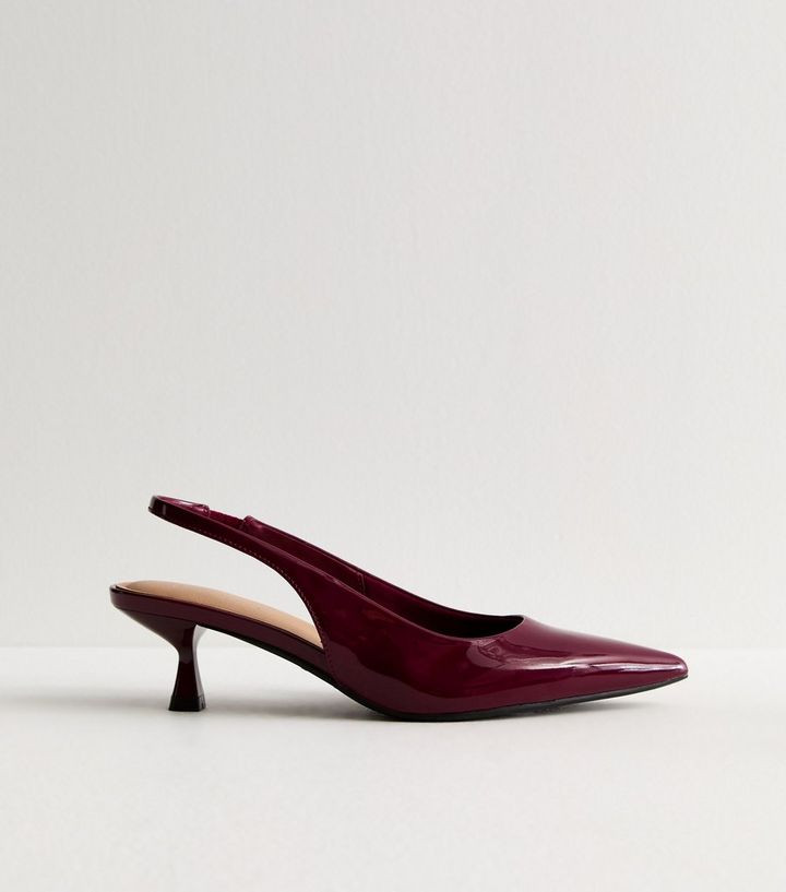 Burgundy Slingback Kitten Heel Court Shoes  | New Look | New Look (UK)