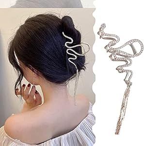 Rhinestone Hair Claws With Long Tassel Shiny Crystal Hairpins For Women Geometric Twist N Clip Ba... | Amazon (US)