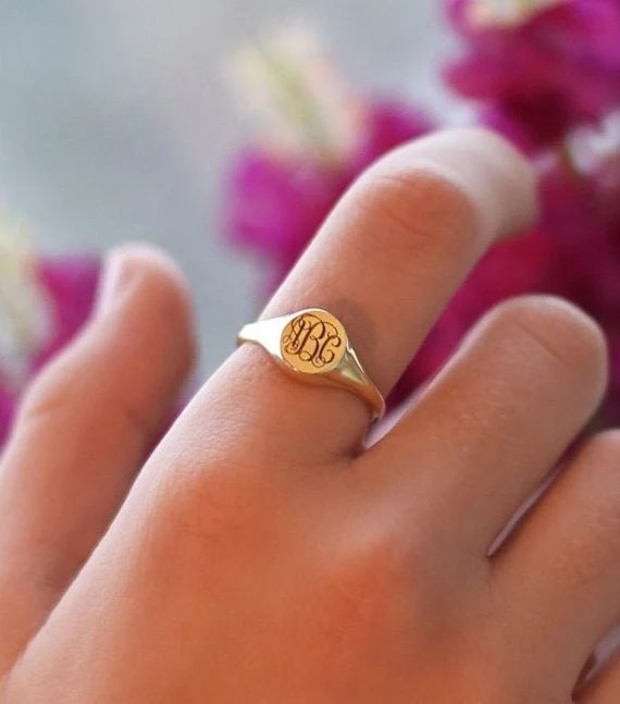 Signet Ring-Personalized Signet Ring-Monogram Ring-Gold Signet Ring-Personalized Jewelry-Personal... | Etsy (US)