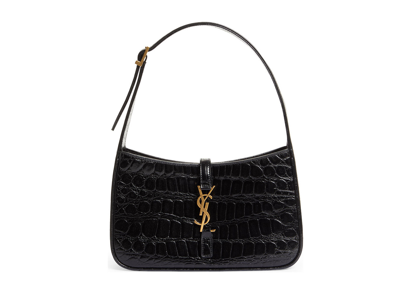 Saint Laurent Le 5 A 7 Croc Embossed Leather Hobo Black | StockX