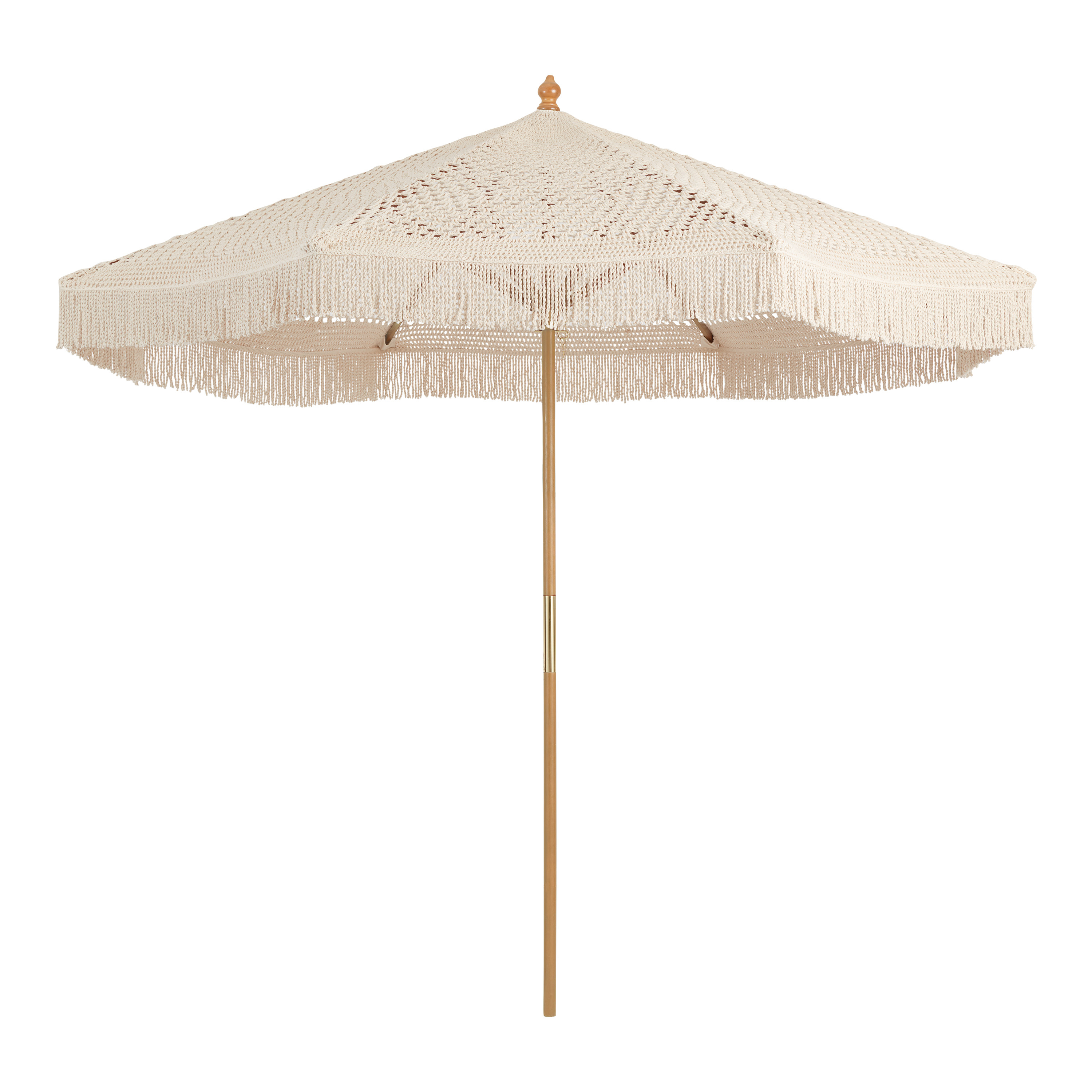 Natural Cotton Macrame 9 Foot Crank Lift Tilting Patio Umbrella | World Market
