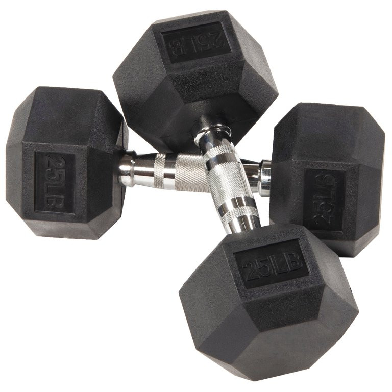 BalanceFrom Rubber Encased Hex Dumbbells, 25 lbs Pair, Black | Walmart (US)