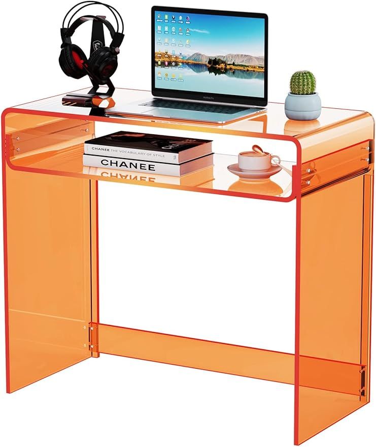 Acrylic Desk Laptop Workstation Study Table Home Office Console Table Entrance Table Decor (Orang... | Amazon (US)