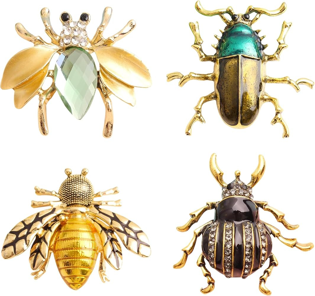 4/12 PCS 4 Pattern Insects Brooches Lapel Pins Crystal Insect Themed Insect Brooches for Women | Amazon (US)