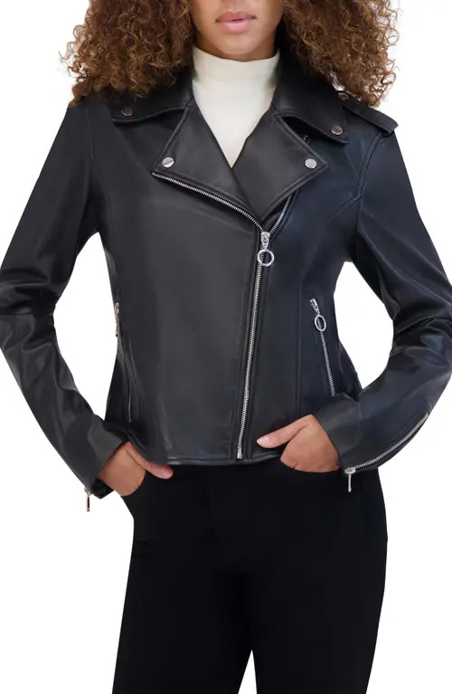 Andrew Marc Bijou Leather Moto Jacket in Black at Nordstrom, Size Large | Nordstrom
