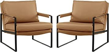 Volans Modern Mid Century Genuine Leather Chair Set of 2, Accent Chairs with Arms for Living Room... | Amazon (US)